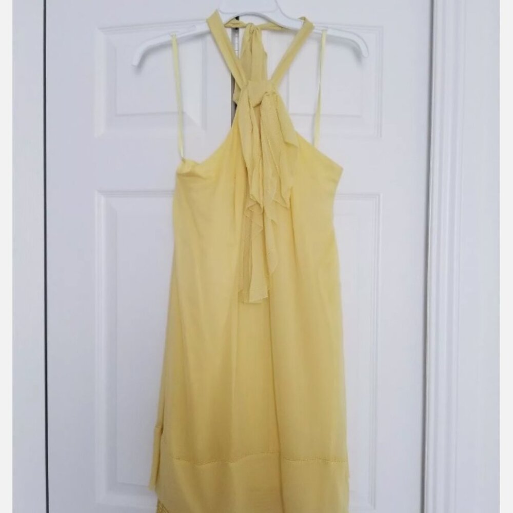 NWT BCBG MAXARIA Yellow Halter Dress with sequined bottom Size L 8
